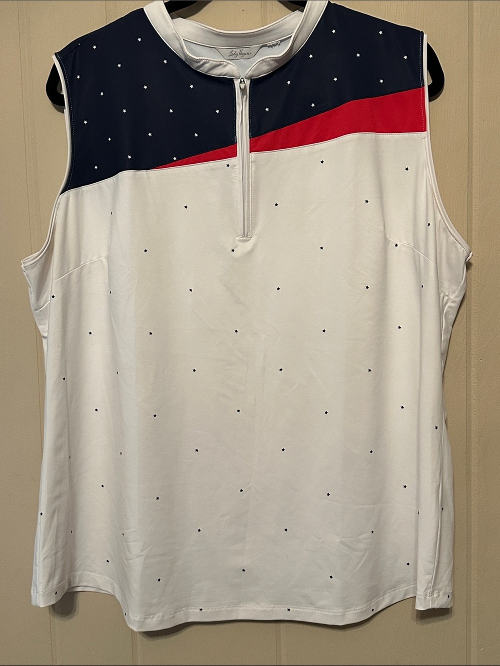 Lady Hagen White Sleeveless Golf Top with Navy & Red Accents